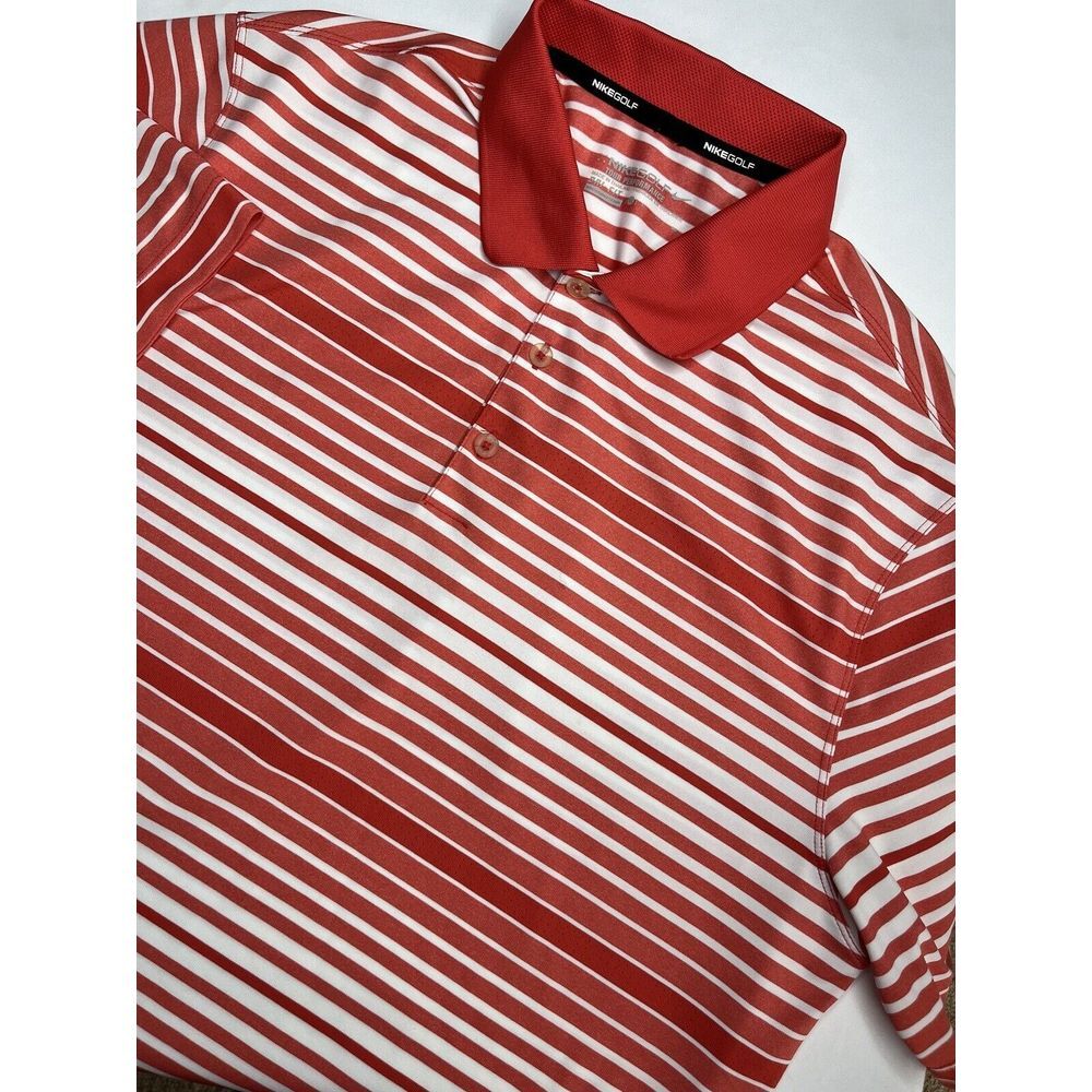 Nike Polo Shirt Mens XL Golf Tour Performance Dri Fit Bayadere Striped Golf Logo